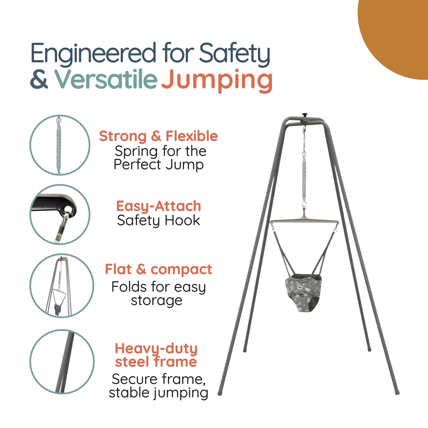 Jolly Jumper Elite – Original Baby Exerciser with Super Stand, Grey Safari Saddle