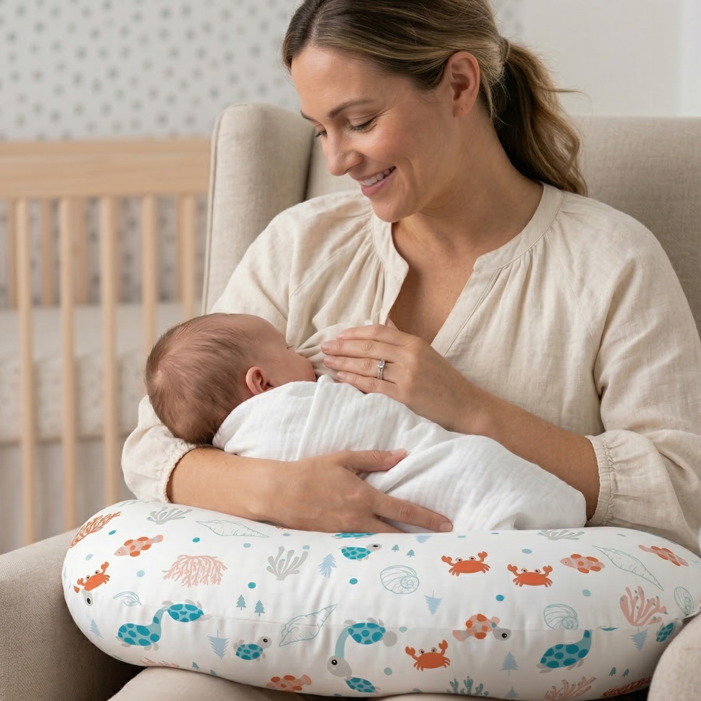 Jolly Jumper Baby Sitter Nursing Pillow - Beach Turtles