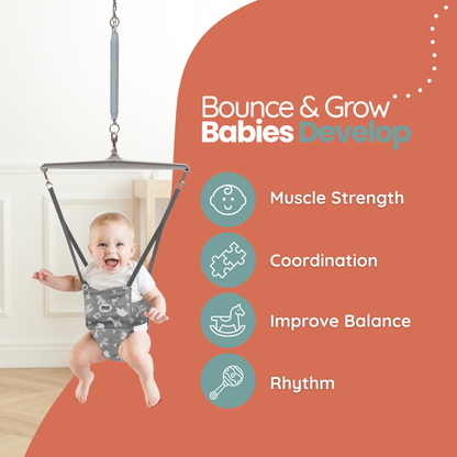 Jolly Jumper Elite – Original Baby Exerciser with Super Stand, Grey Safari Saddle