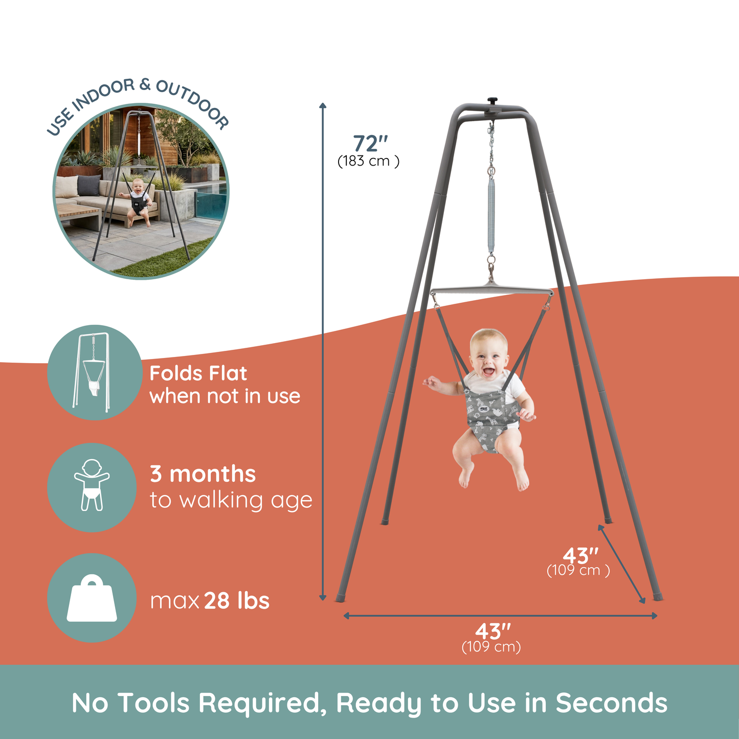 Jolly Jumper Elite – Original Baby Exerciser with Super Stand, Grey Safari Saddle